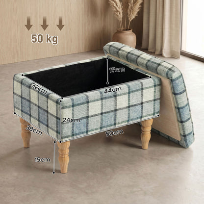 HOMCOM Linen Fabric Upholstered Footstool, Rectangular Storage Stool with Removable Top, Padded Seat and Hidden Space, Grey
