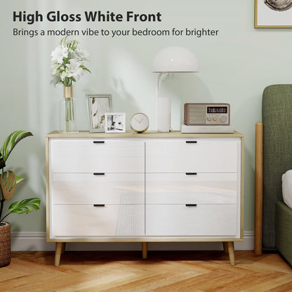 HOMCOM Storage Cabinet, Chest of Drawers with 6 Drawers and 5 Legs for Bedroom, High Gloss White
