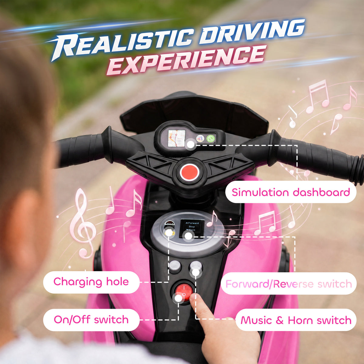 AIYAPLAY Kids Electric Motorcycle Ride-On Toy in Pink