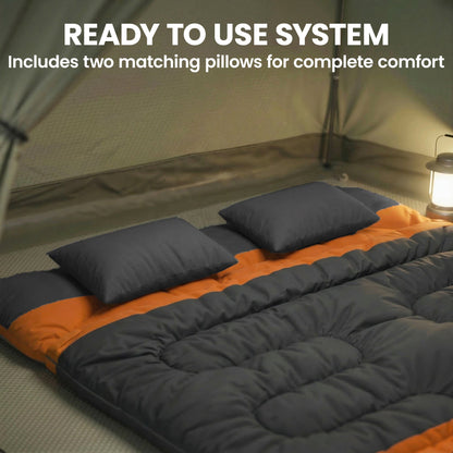 Outsunny Double Sleeping Bag with 2 Pillows, 220 x 160 cm Extra-Large Sleeping Bag for Adults, Grey and Orange