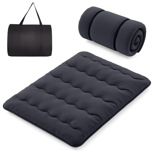 Japanese Floor Mattress unrolled with a carry bag and rolled mattress
