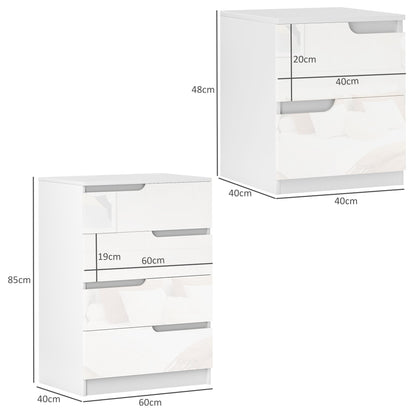 HOMCOM Chest of Drawers and Bedside Table, Modern, High Gloss