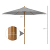Outsunny 2.5m Wood Garden Parasol Sun Shade Patio Outdoor Wooden Umbrella Canopy, Table Market Umbrella with Vent, 38mm Pole, Rope Pulley Mechanism, Light Grey
