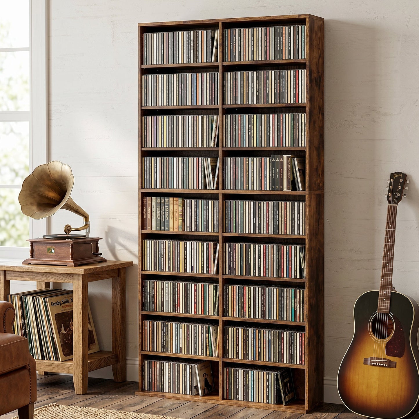 HOMCOM 640 CD Storage Tower - Rustic Brown