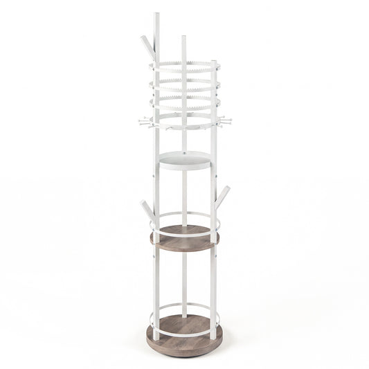 Jewelry Organizer Stand a tall white and wood rotating floor jewelry storage rack