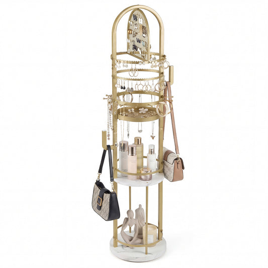 Jewelry Organizer Stand in white and golden with earring and necklace holders