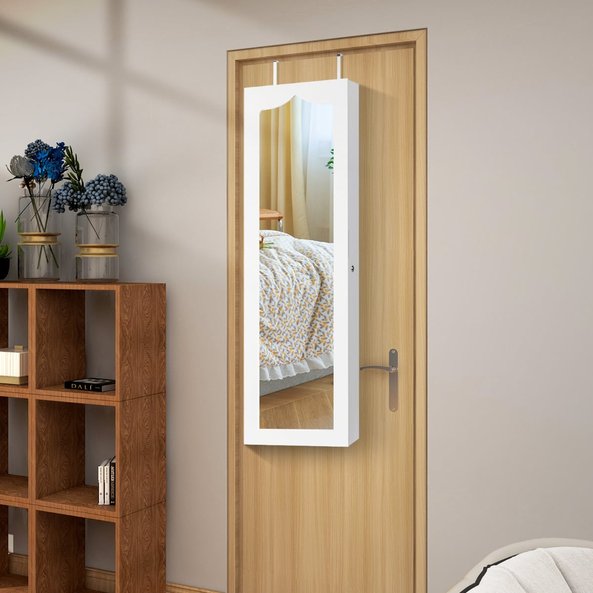 Jewelry Cabinet Armoire with Full Length Mirror-White