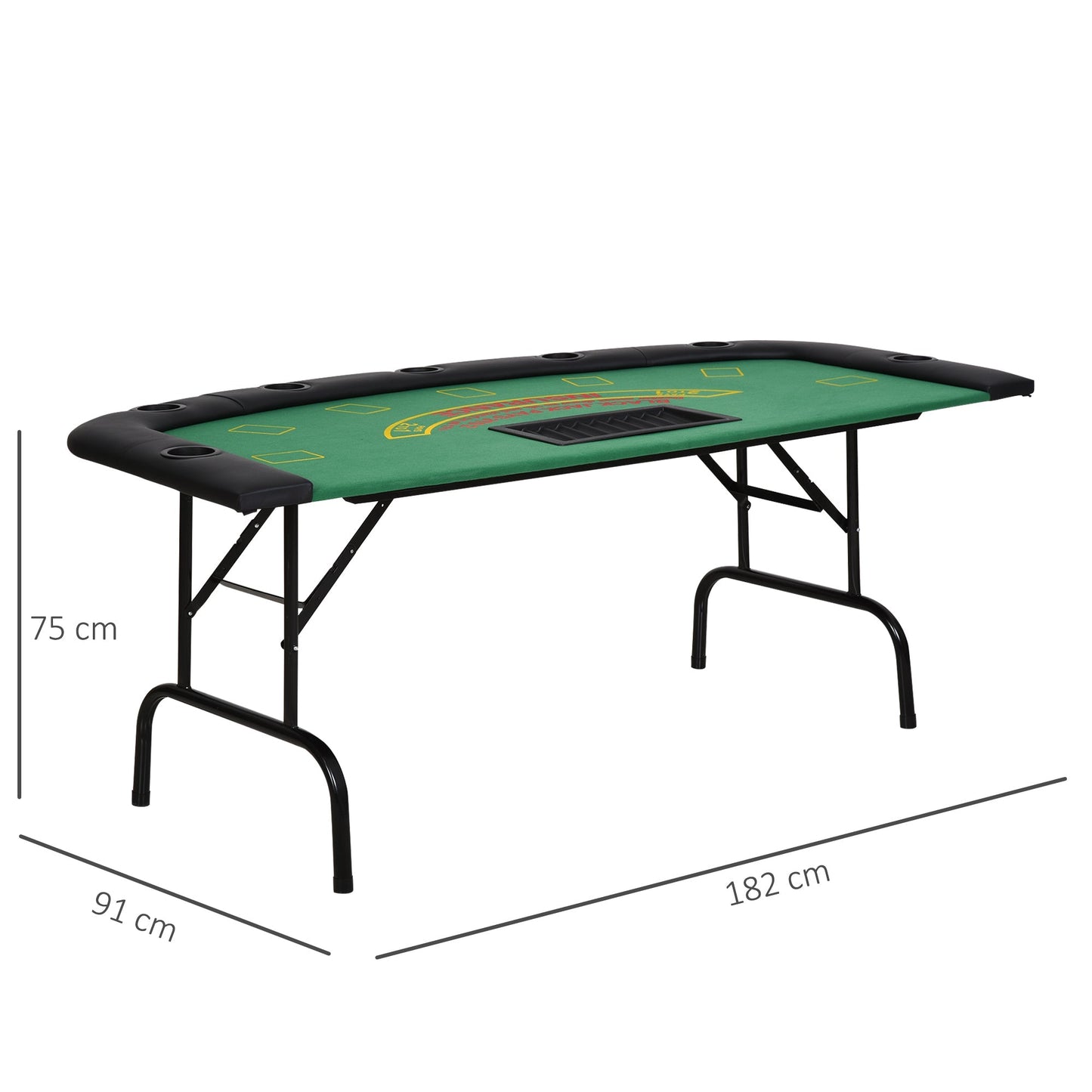 HOMCOM Poker Table, 7-Player Folding Blackjack Table with Chip Tray, Cup Holders, Padded Rails, 182 x 91 x 75 cm, Green