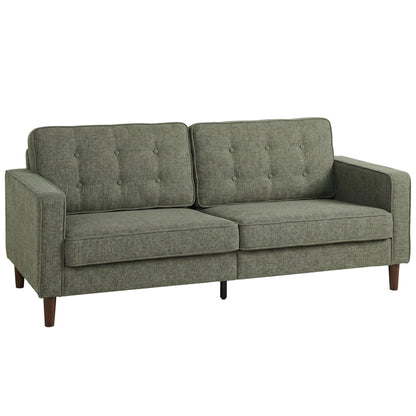 HOMCOM 3 Seater Sofa Button Tufted Upholstered Couch with Wood Legs for Living Room, Green