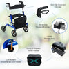 2 in 1 Walker Aluminium Mobility Walking Aid with Seat Adjustable-Blue