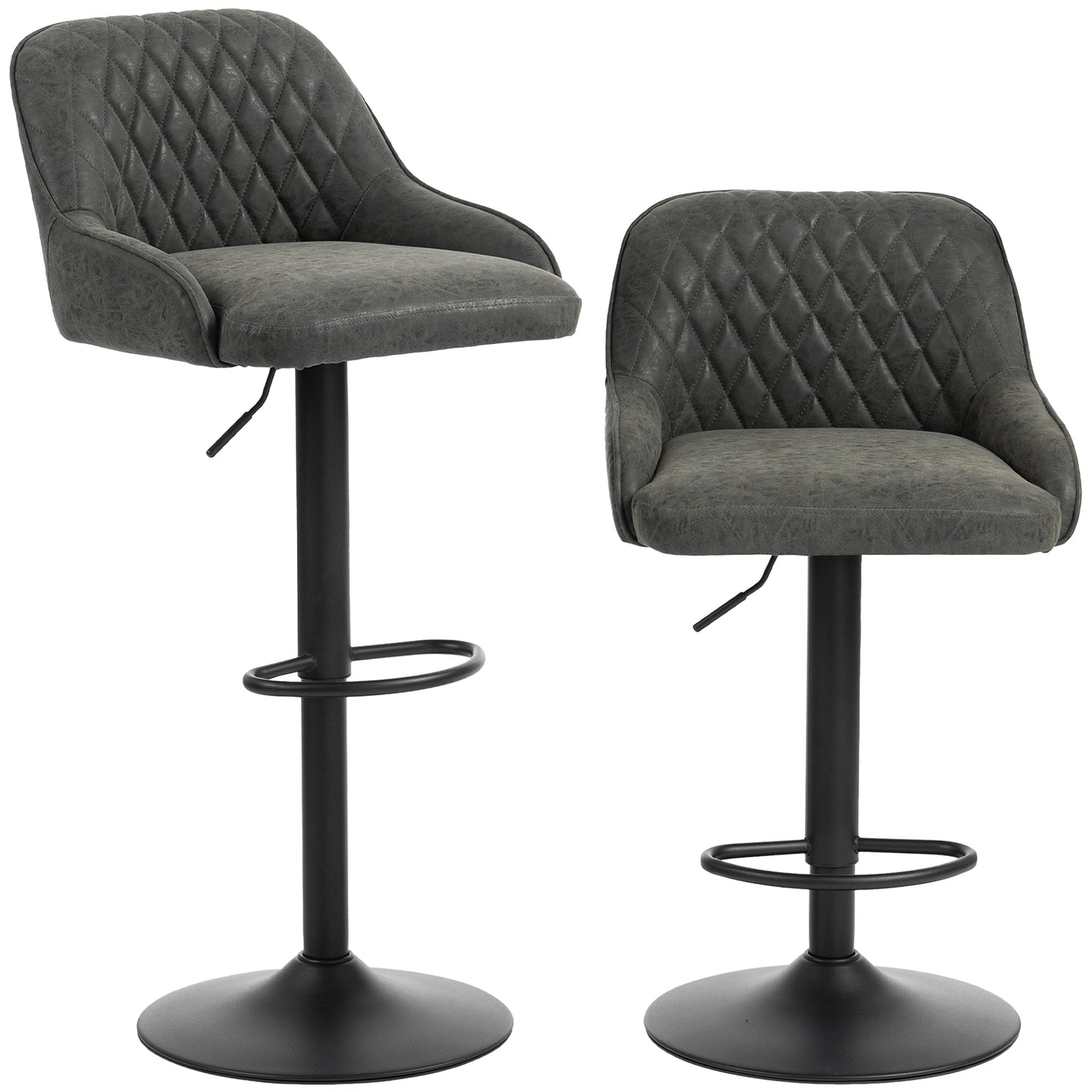 HOMCOM Bar Stools Adjustable Swivel Kitchen Chairs with Backrest Set of 2 for Kitchen Island Dark Grey