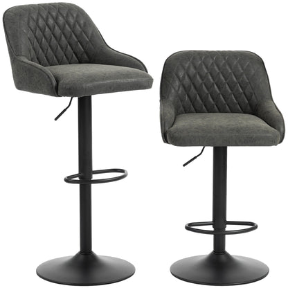 HOMCOM Bar Stools Adjustable Swivel Kitchen Chairs with Backrest Set of 2 for Kitchen Island Dark Grey