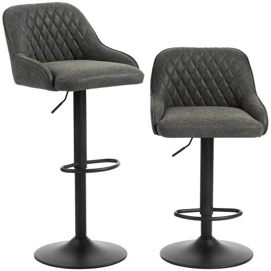 HOMCOM Bar Stools Adjustable Swivel Kitchen Chairs with Backrest Set of 2 for Kitchen Island Dark Grey