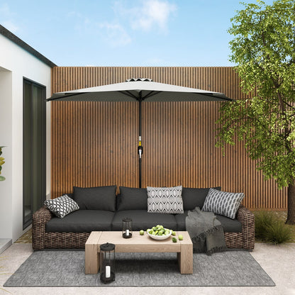 Outsunny Half Round Parasol Umbrella in Light Grey