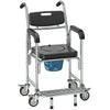 HOMCOM Transport Beside Shower Chair, 3-in-1 Commode Chair with Wheels and Padded Seat, Black