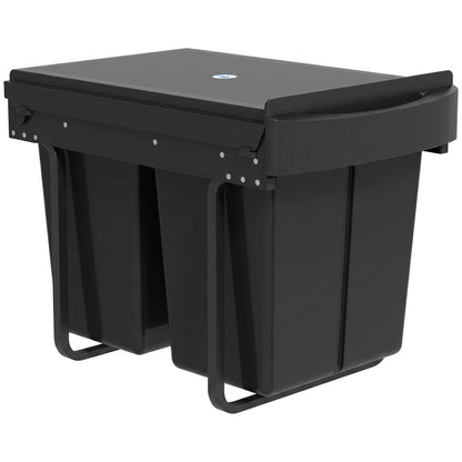 HOMCOM Pull Out Bin, Kitchen Under Sink Bin with 2 Removable Compartments, Smooth Glide, Black