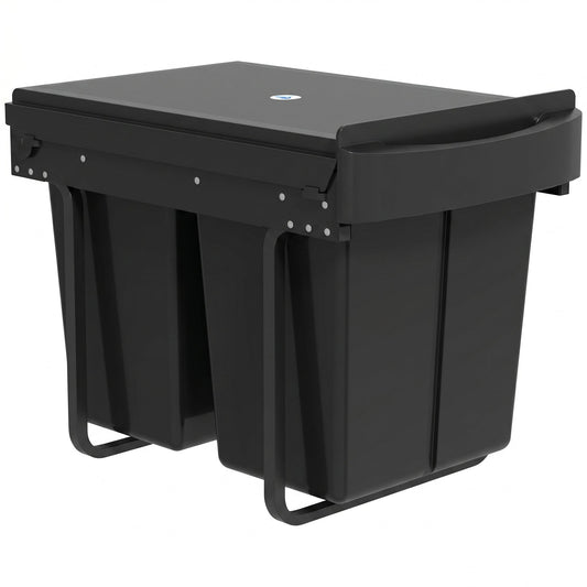 HOMCOM Pull Out Bin, Kitchen Under Sink Bin with 2 Removable Compartments, Smooth Glide, Black