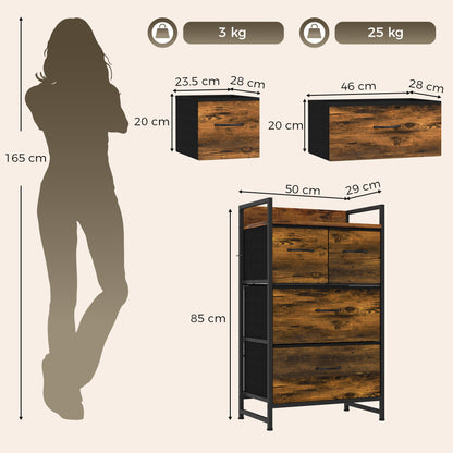 HOMCOM Rustic Chest of Four Fabric Drawers in Rustic Brown