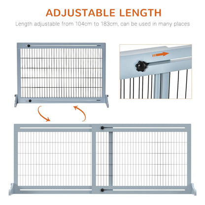 PawHut Freestanding Dog Gate, Foldable Pet Fence, Indoor Wood Barrier, Stair Gate with Support Feet, for Doorway, Hallway, Small and Medium Dogs, 69H x 104-180 cm, Blue-grey