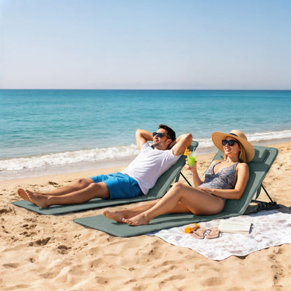 Outsunny Foldable Sun Loungers Set of 2, Portable Folding Beach Lounger with 4-level Adjustable Backrest, Grey