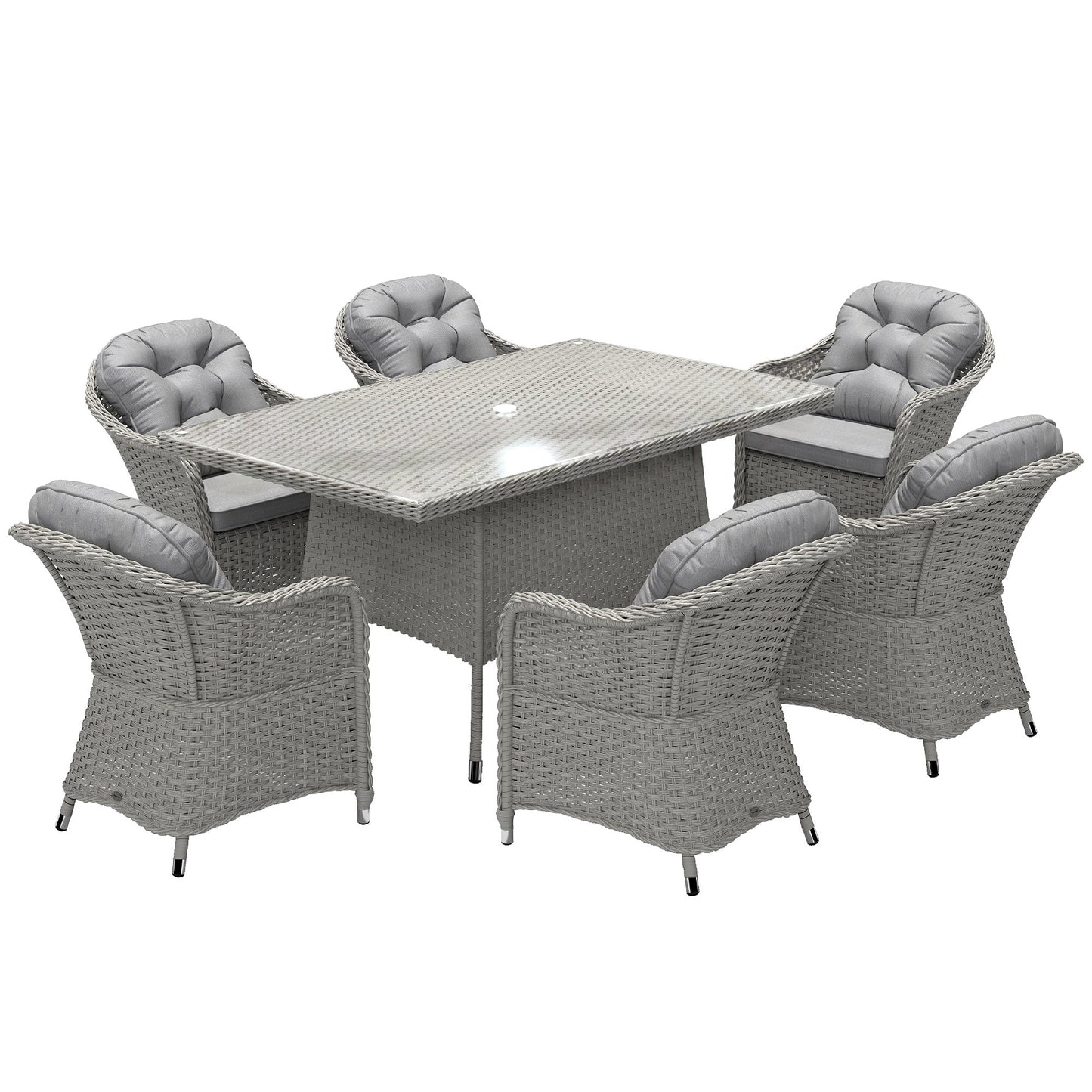 Outsunny Seven-Piece Rattan Dining Set - Light Grey