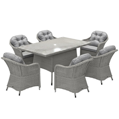 Outsunny Seven-Piece Rattan Dining Set - Light Grey