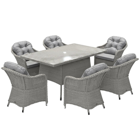 Outsunny Seven-Piece Rattan Dining Set - Light Grey