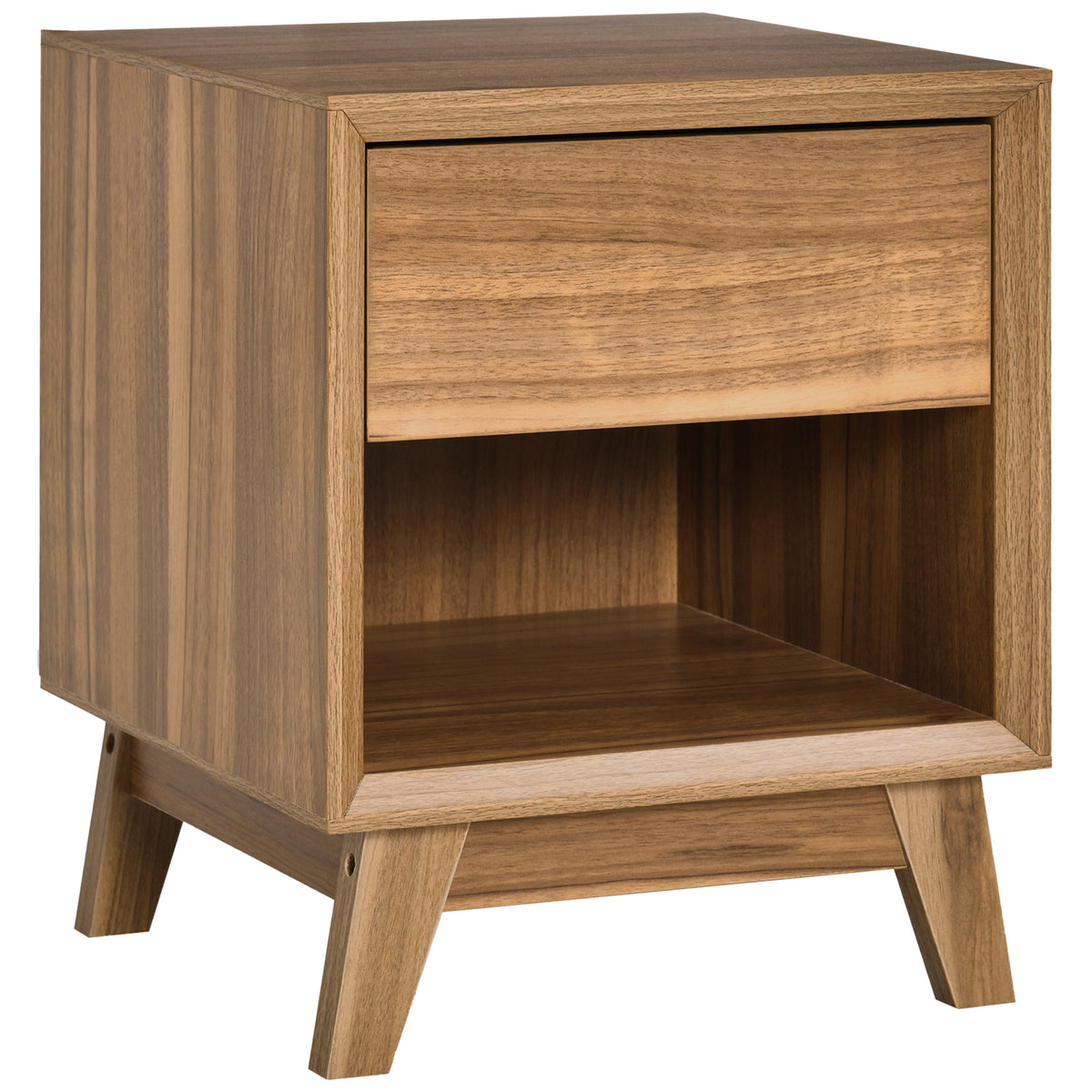 HOMCOM Modern Bedside Table Nightstand in Walnut Brown