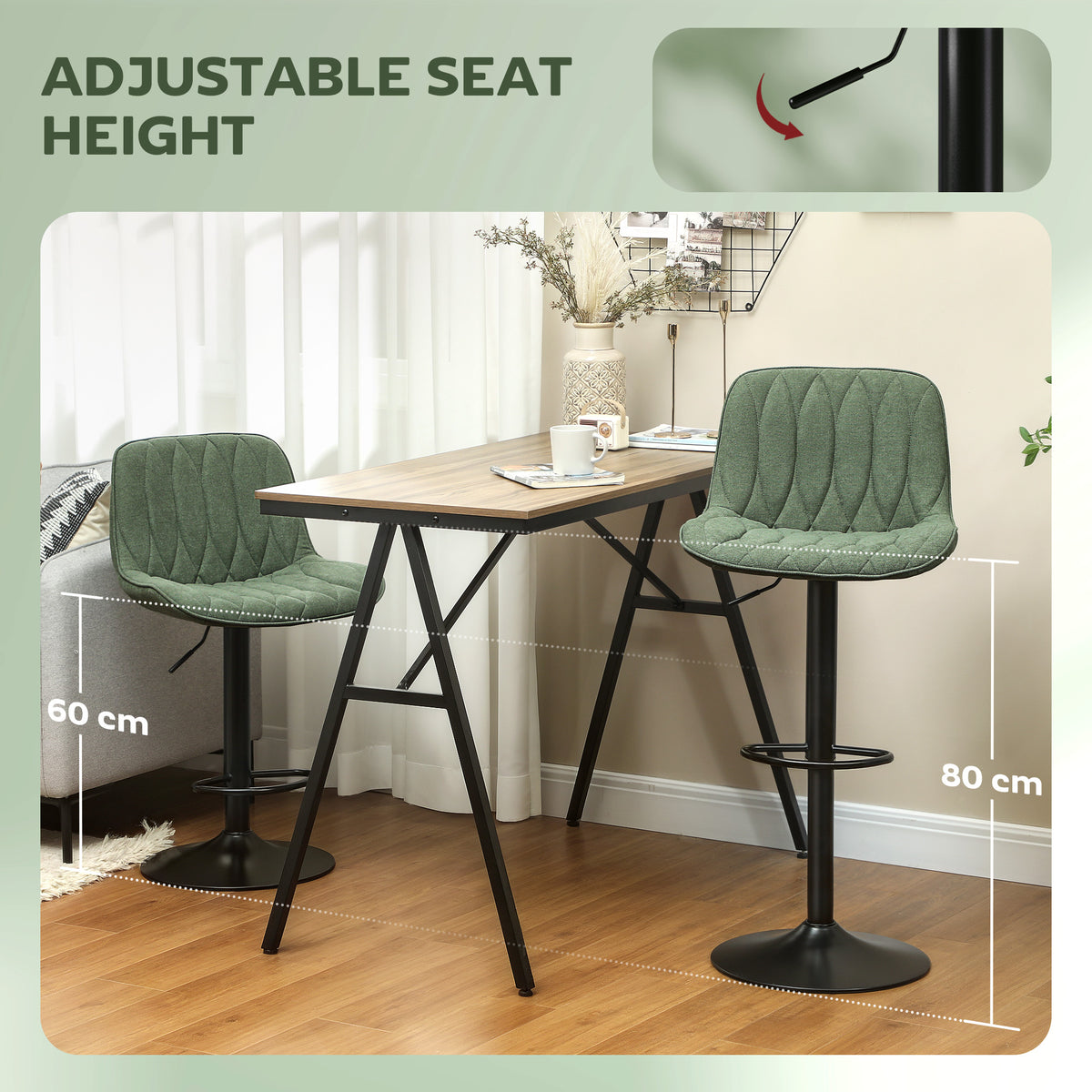 HOMCOM Breakfast Bar Stools Set in Green