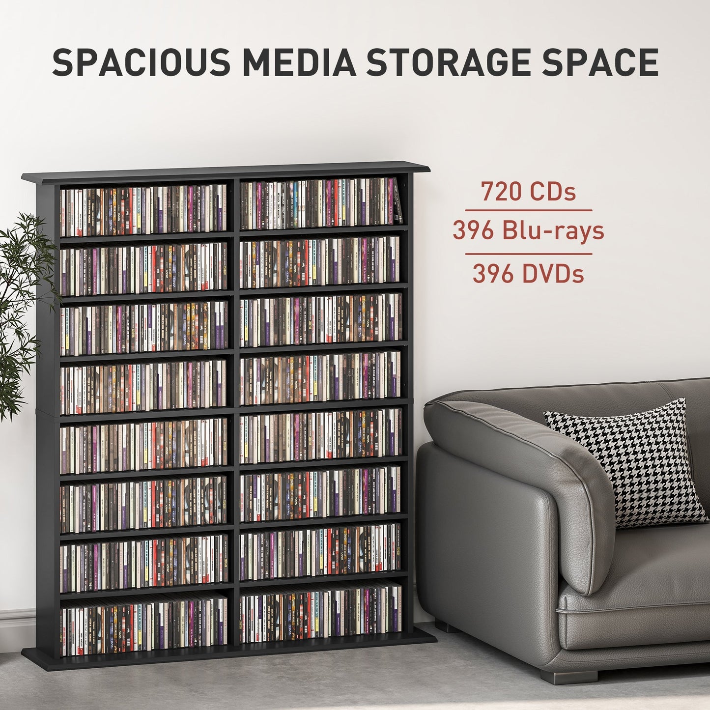 HOMCOM 16-Compartment Media Shelf - Black