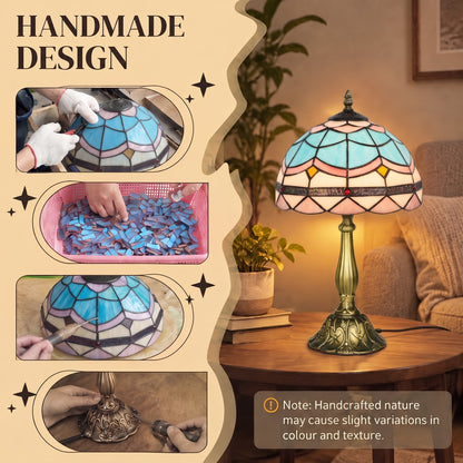HOMCOM Tiffany Stained Glass Table Lamp, Handmade Antique Bedside Lamp, Decorative Night Light