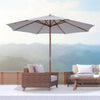 Outsunny 3 m Garden Parasol with Base, Pulley Operated Patio Umbrella, Wooden Parasol, Table Market Umbrella with Rope Pulley Mechanism and 8 Ribs, White