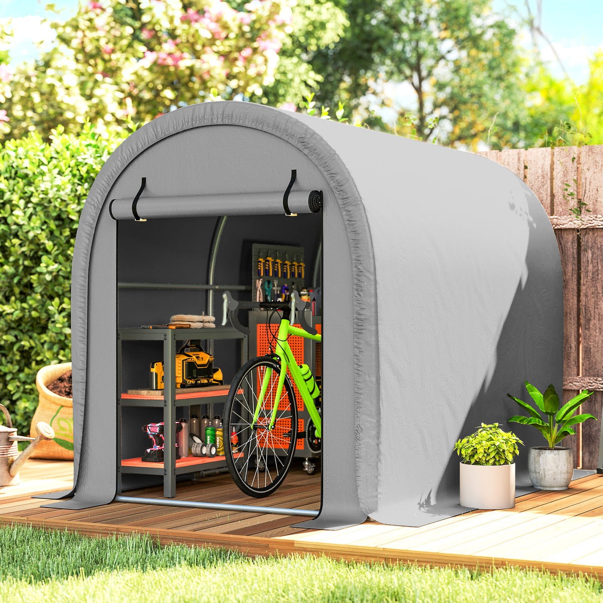Outsunny Garden Storage Shed Tent in Light Grey