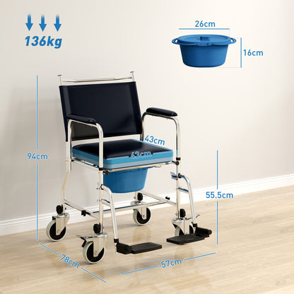 HOMCOM 3-In-1 Commode Wheelchair - Black