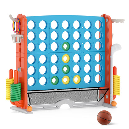 Close up of the lawn game with a basketball on the floor