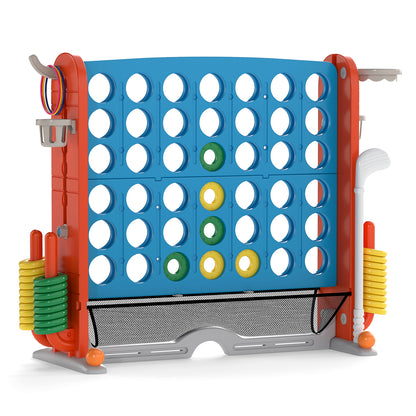 Jumbo 4-in-a Row Game Set with basketball hoop and 42 rings in light blue