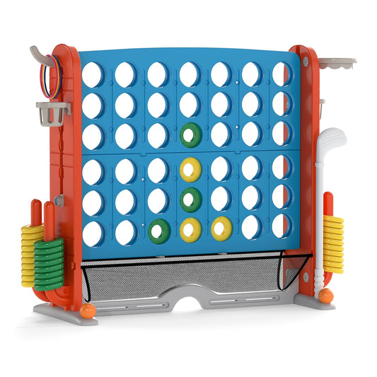 Jumbo 4-in-a Row Game Set with basketball hoop and 42 rings in light blue