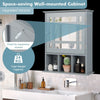 Mirror Door Cabinet with Adjustable Shelf and 3 Compartments-Grey