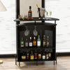 4-Tier Bar Table with Storage Shelves and 3 Stemware Holders-Black