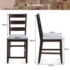 2-Piece Counter Height Bar Stool Set with Padded Seat and Rubber Wood Legs-Brown