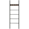 5-Tier Wall Leaning Blanket Ladder with 5 Removable Hooks and Industrial Blanket Holder Rack