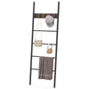 5-Tier Wall Leaning Blanket Ladder with 5 Removable Hooks and Industrial Blanket Holder Rack