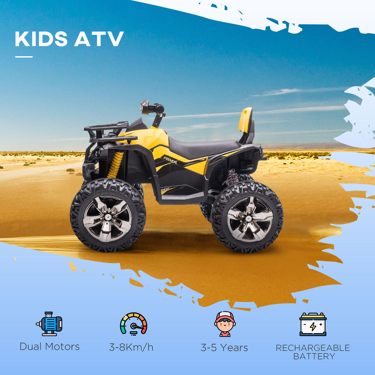HOMCOM 12V Quad Bike ATV with LED Lights in Yellow