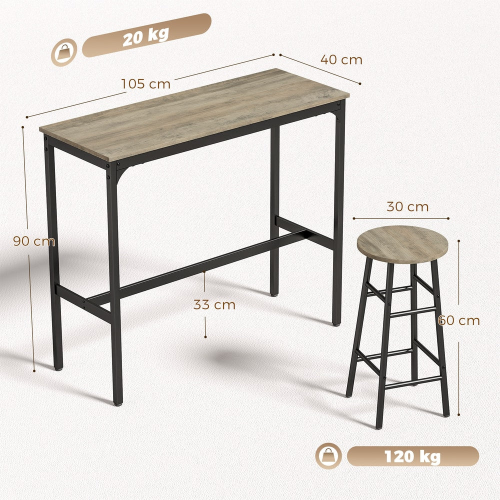 HOMCOM 5 Piece Bar Table Set with 4 Stools in Grey Wood Effect