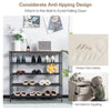 5-Tier Shoe Storage Rack with Metal Mesh Shelves and Wooden Top-Brown