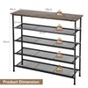 5-Tier Shoe Storage Rack with Metal Mesh Shelves and Wooden Top-Brown