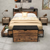 Storage Ottoman Bench with Padded Seat Cushion and 2 Drawers-Rustic brown