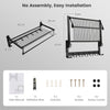 Foldable Bathroom Towel Rack with Adjustable Towel Bar and Movable Hooks