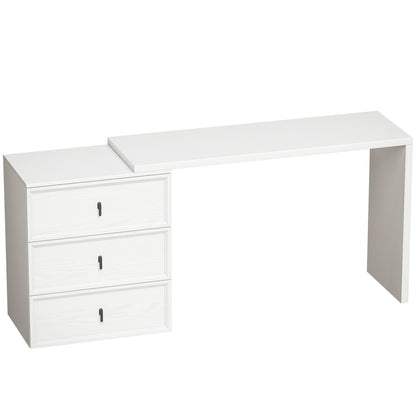HOMCOM L Shaped Computer Desk with 3 Drawers, 163 x 39 cm Corner Desk, Thick Tabletop, Office Table, White Wood Effect