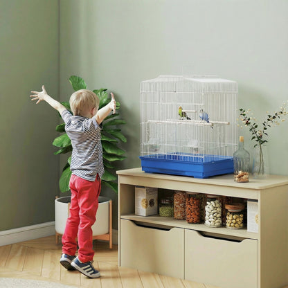 PawHut Large Metal Bird Cage with Perches, Food Bowls, Swing, for Budgies, Parakeets, Blue